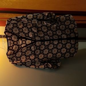 New York and Company size M button up blouse tan, black and cream color